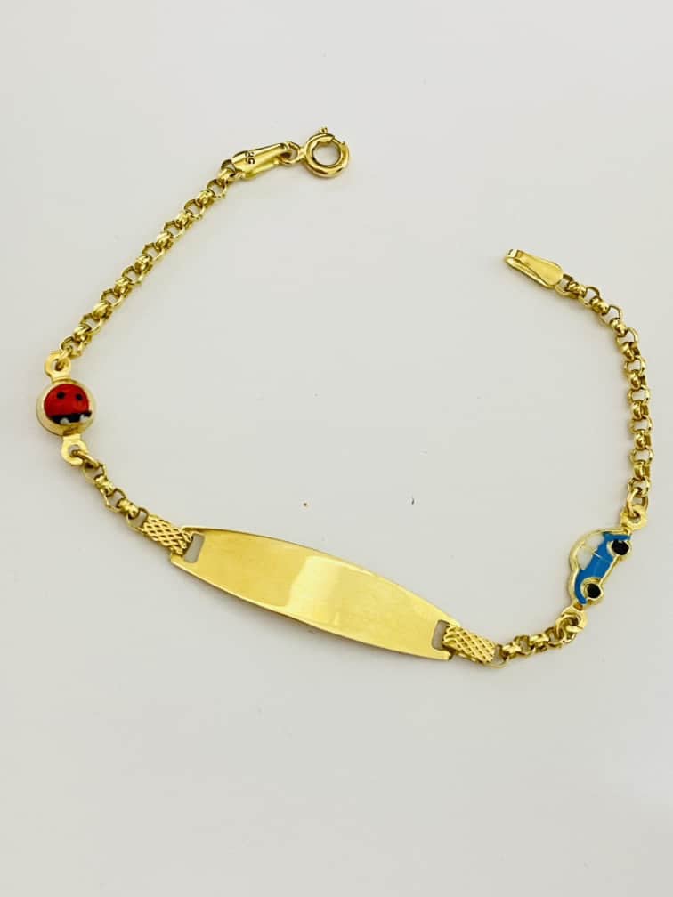 14k gold kids bracelet blue card and red round on each side Ianu24