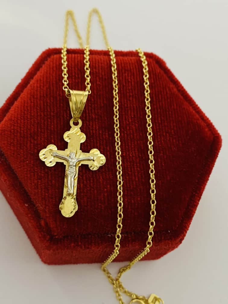14k gold chain and medium cross pendant Janr18