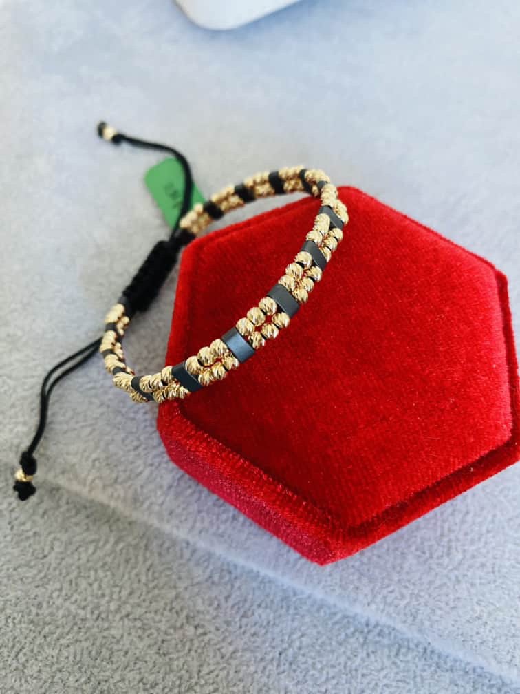 14k gold string men bracelet with multi gold beads JAY15