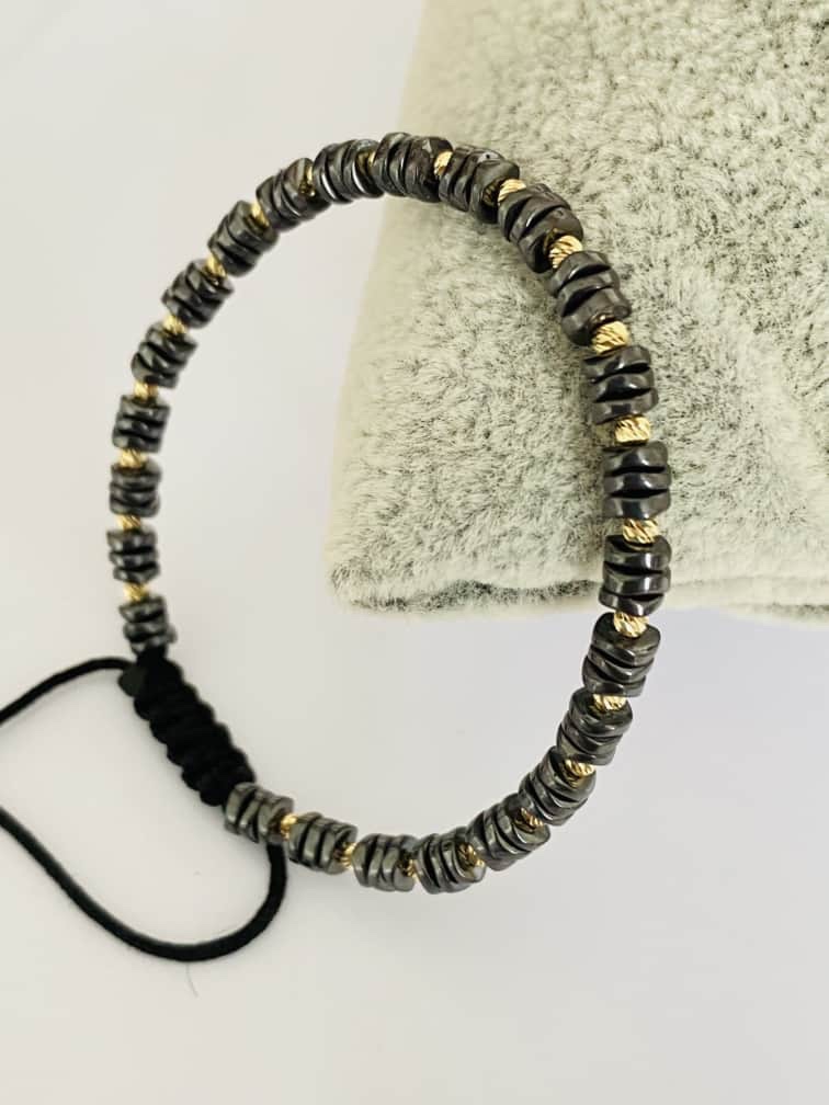 Black string bracelet with 14k gold 25Janu00K