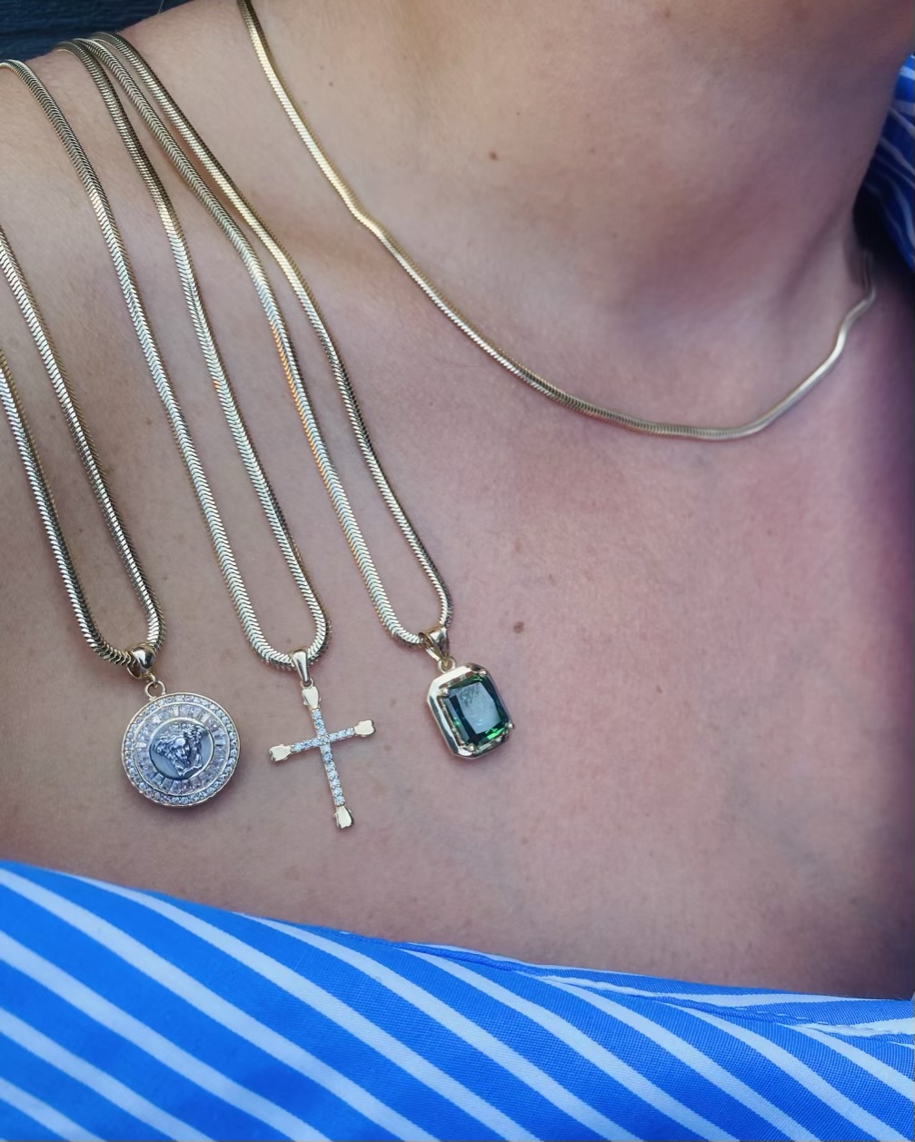 14k gold stone cross Necklaces 45cm JULBA049