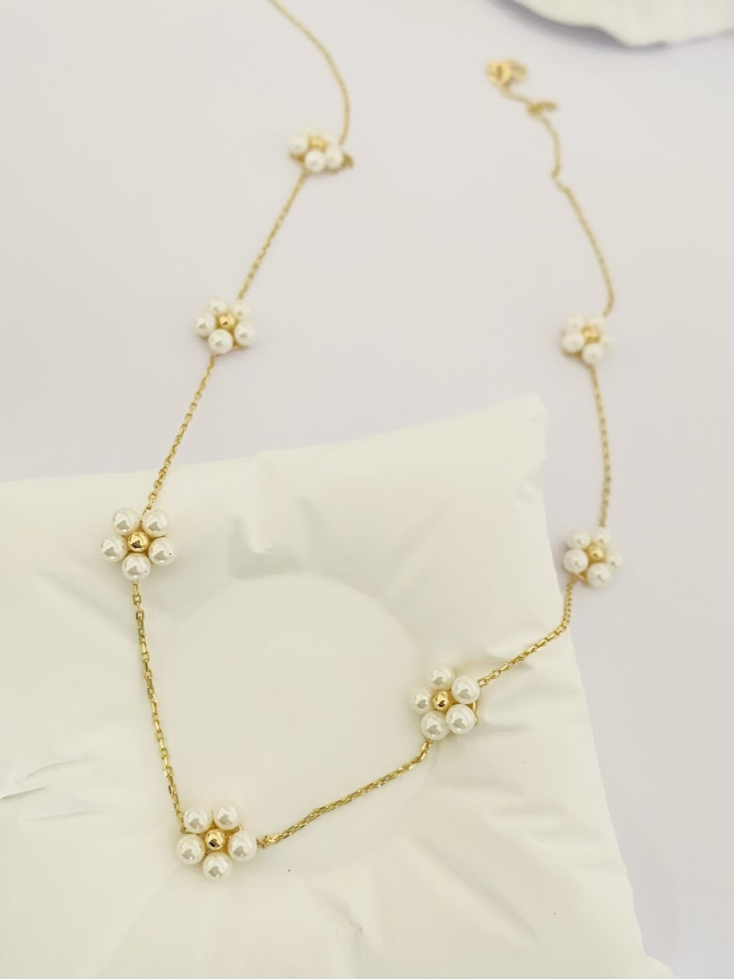 14k gold flower beads necklace