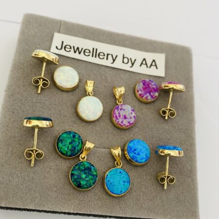 14k gold  and OPAL stone set earrings and pendant EPS
