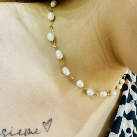 6mm natural freshwater  pearls with 2.5mm 14k yellow gold beads