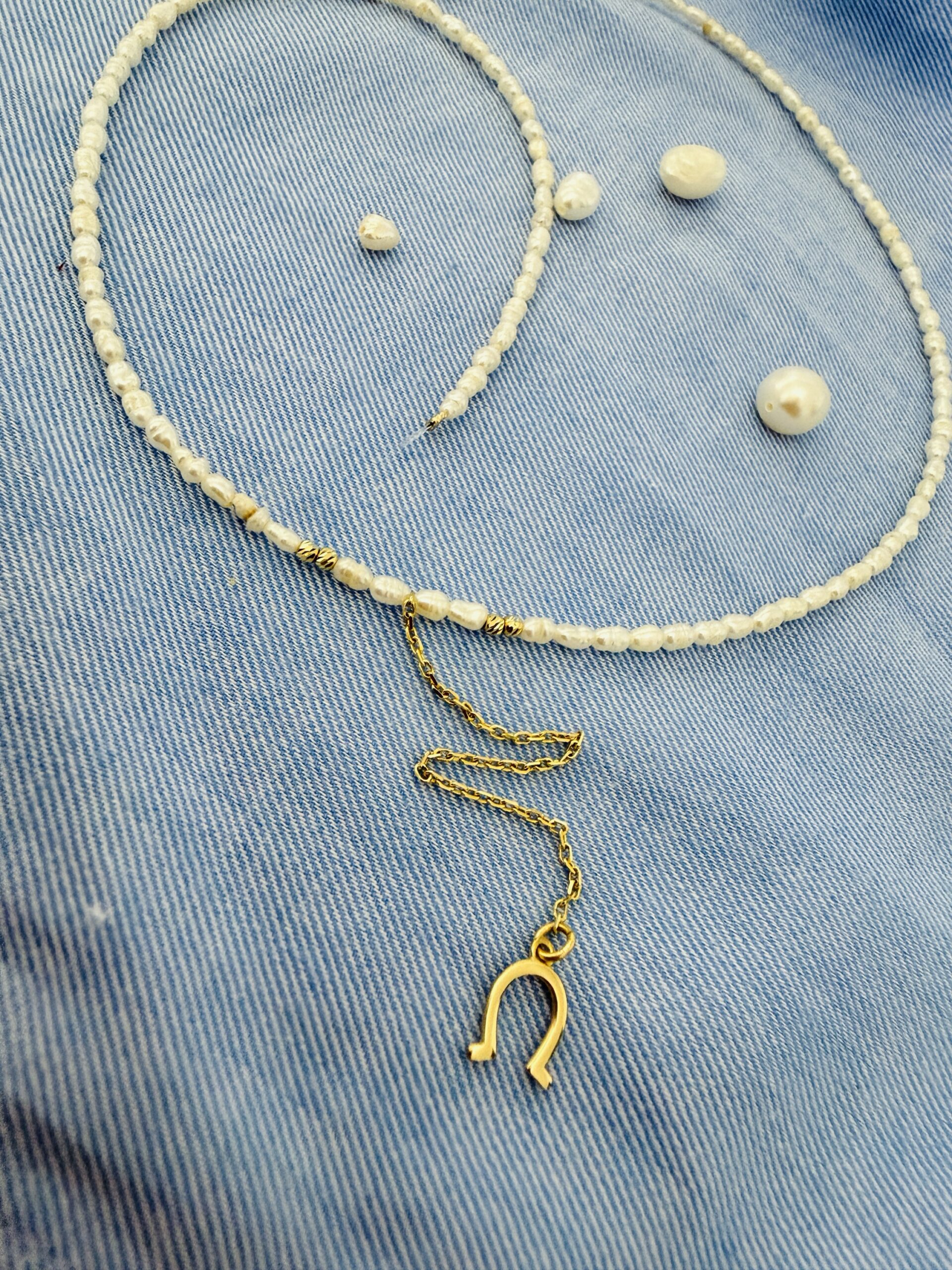 New 14k gold beads 2mm and long chain 7.5cm and freshwater culture Perls 3mm-4mm / 38cm