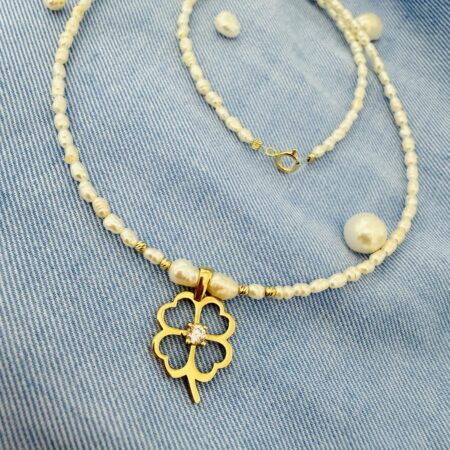 New 14k gold beads 2mm and clover and freshwater culture Perls 3mm-4mm  / 38.5cm