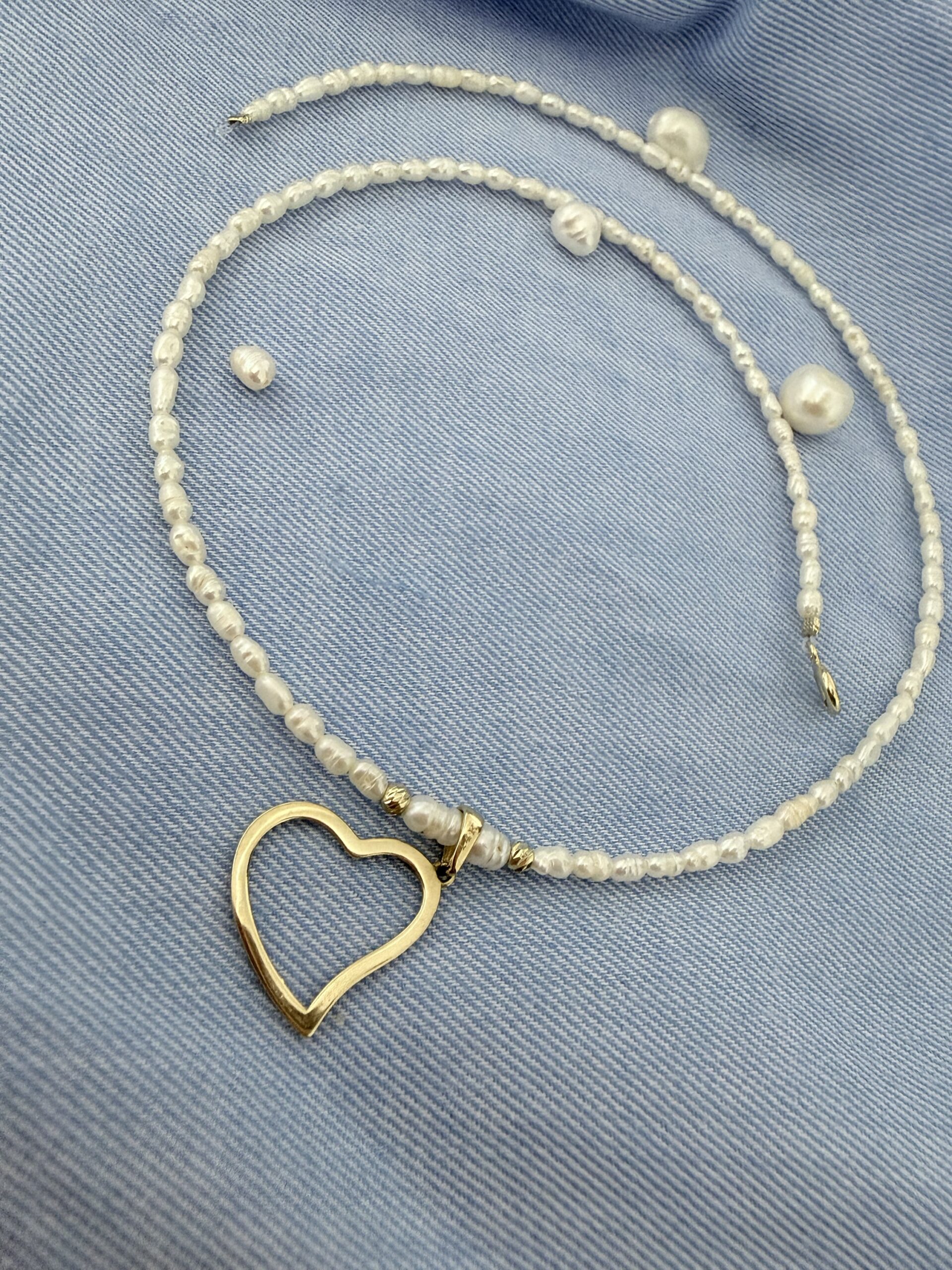 New 14k gold beads 2mm and heart and freshwater culture Perls 3mm-4mm / 37.5cm