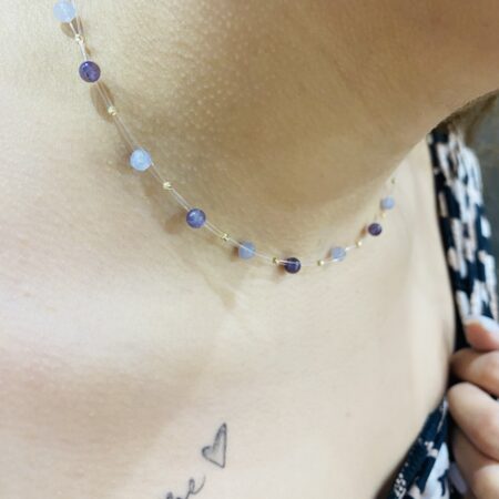 Natural Amethyst and tanzanite beads and 14k gold beads 38cm
