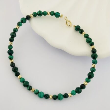 14k gold 2mm beads with natural malachite beads 3mm and 4mm 18cm