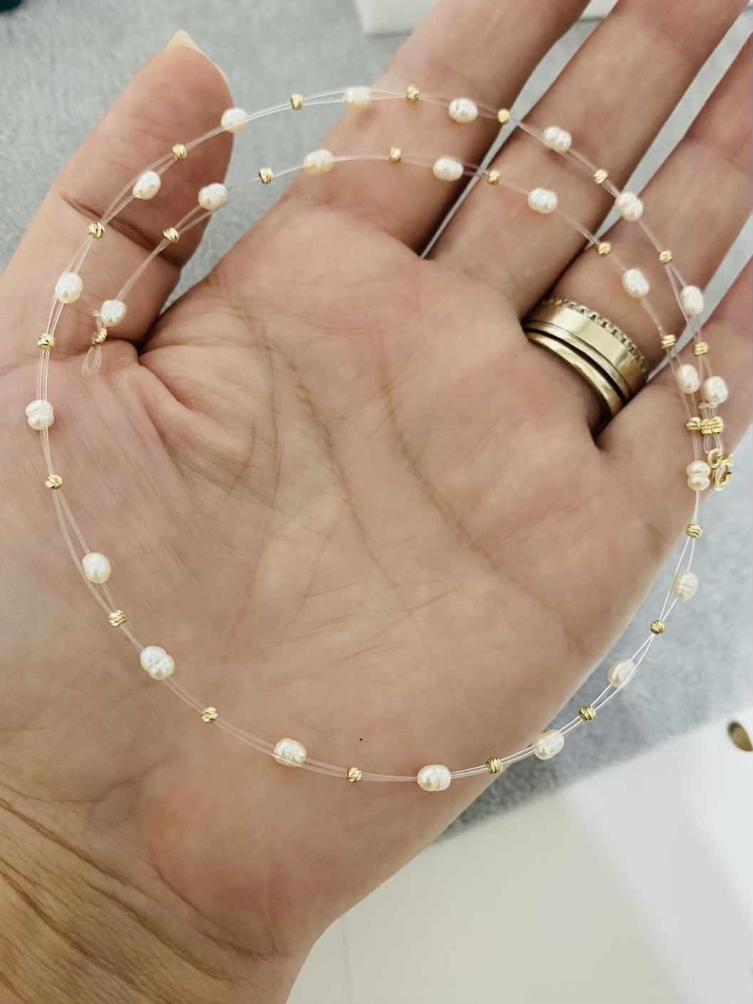 4mm freshwater culture pearls and 2mm 14k gold beads 40cm