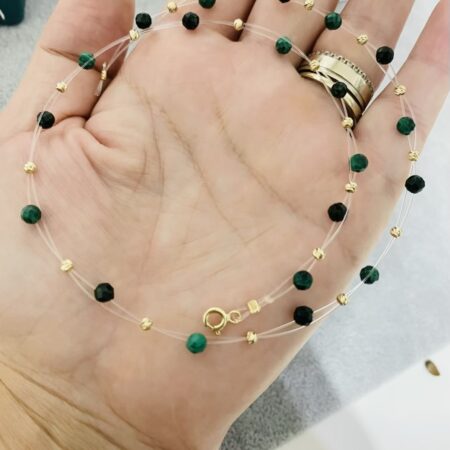 Necklace 4mm Annebeads sandstone and Malachite stone and 2.5mm 14k gold beads 38cm