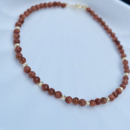 14k gold 2mm beads and natural 3mm- sandstone beads natural 18.5cm