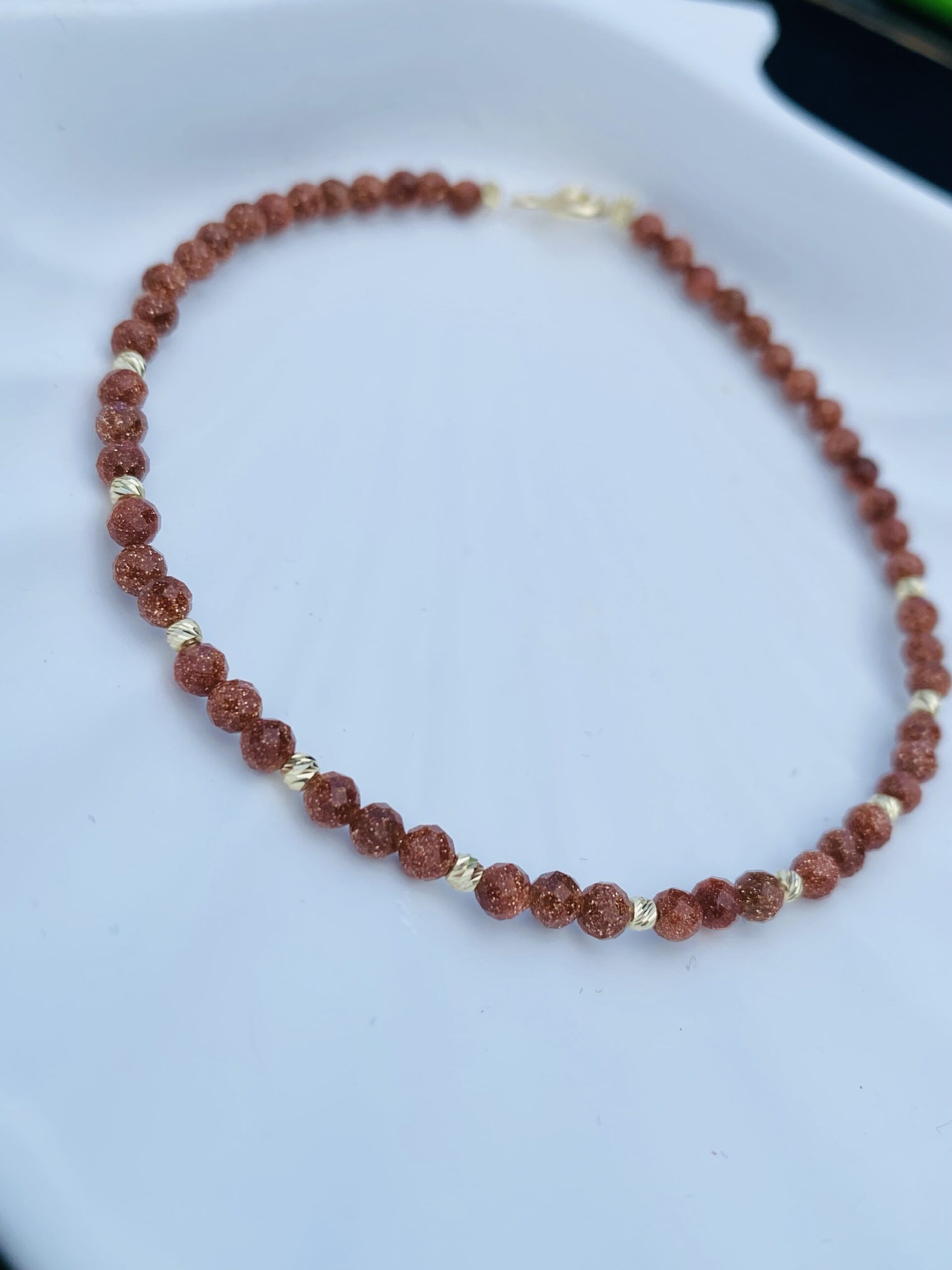 14k gold 2mm beads and natural 3mm- sandstone beads natural 18.5cm