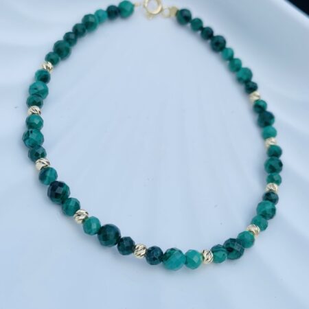 14k gold 2-5mm  beads and natural 3mm-4mm malachite natural stone 18cm
