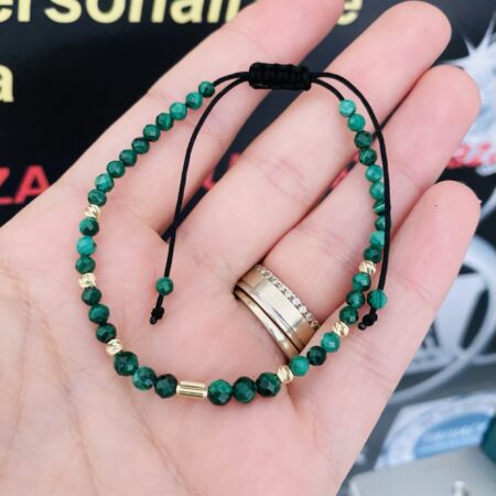 14k gold 3mm -4mm beads and natural 3mm-4mm malachite natural stone adjustable MS1