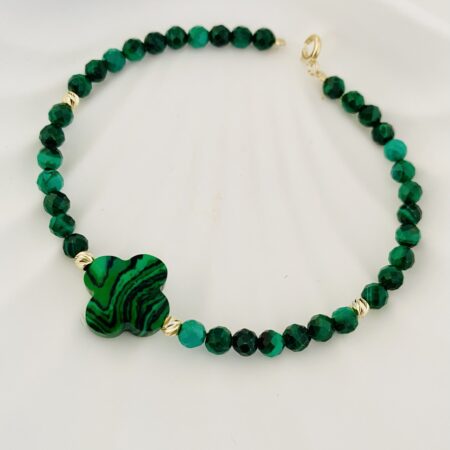 14k gold 3mm beads and natural -4mm malachite natural stone 18cm