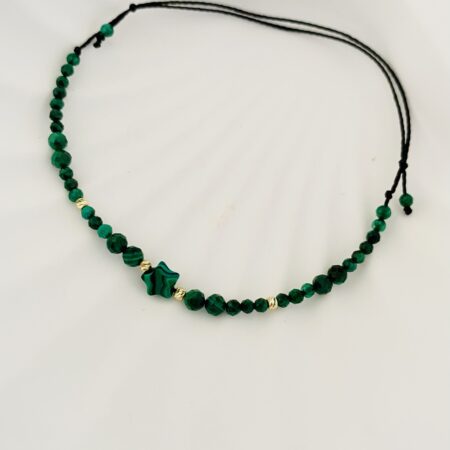 14k gold 2mm beads and 2mm malachite and star