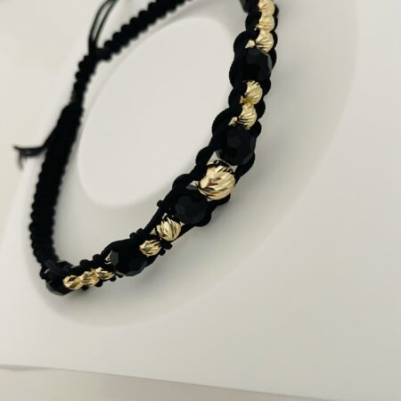14k gold beads 4mm and middle 6mm and 6mm black beads and black string Bz