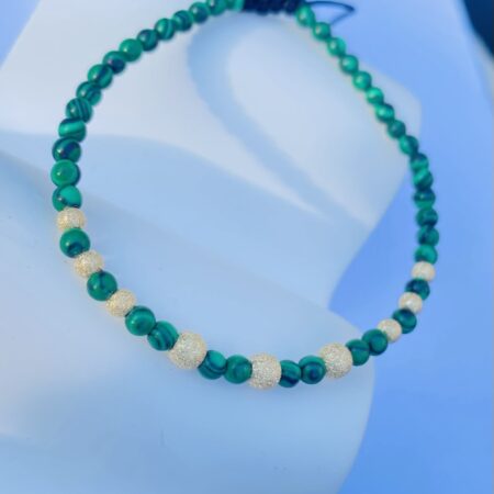 14k gold 3mm-4mm glitter beads and natural 3mm  malachite natural stone   GMS1