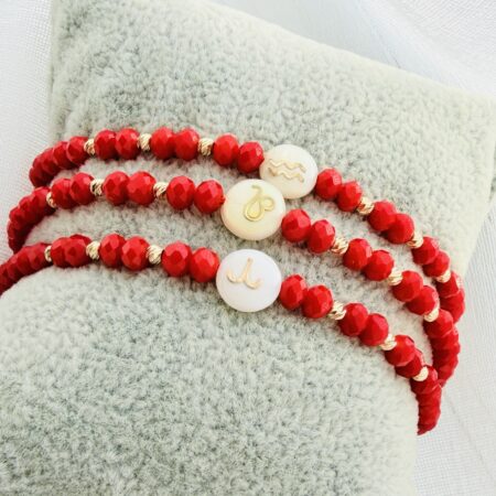 Zodiac Shell pendant and 14k gold 2.5mm beads x 6 with red string