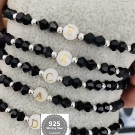 925 sterling silver bracelet with beads and letter