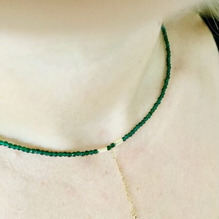 14k gold chain and green glass beads