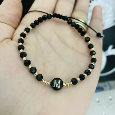 14k gold gold beads and shell letter pendant black color letter m