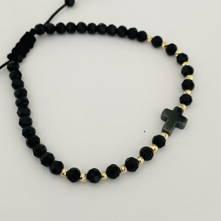 14k gold beads 2.5mm hematite cross and black beads HM8S