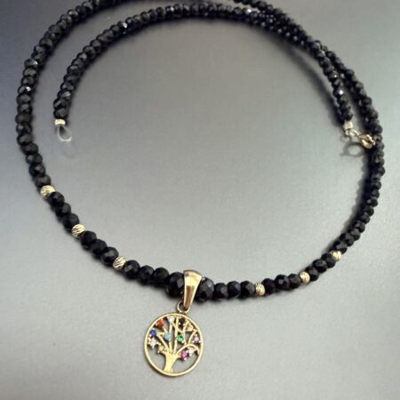 new model tree pendant black stone with 3mm black beads and 2.5mm 14k beads beads 42cm