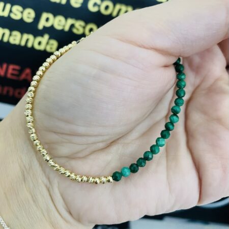 14k gold 2.5mm beads and 3mm malachite beads on size 17.5cm