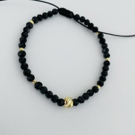 14k gold 5mm and 2mm beads with 4mm black crystal beads