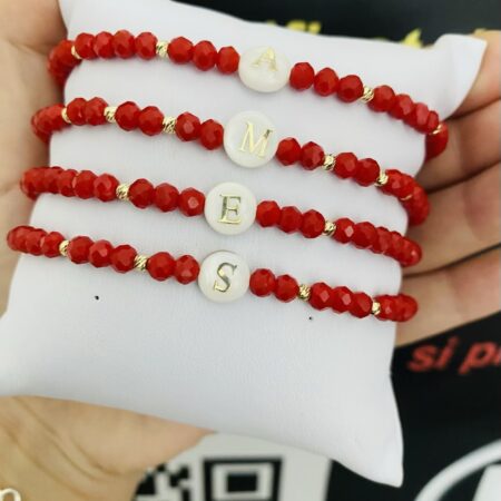 14k gold 2.5mm beads x 4 and red crystal beads with shell pendant