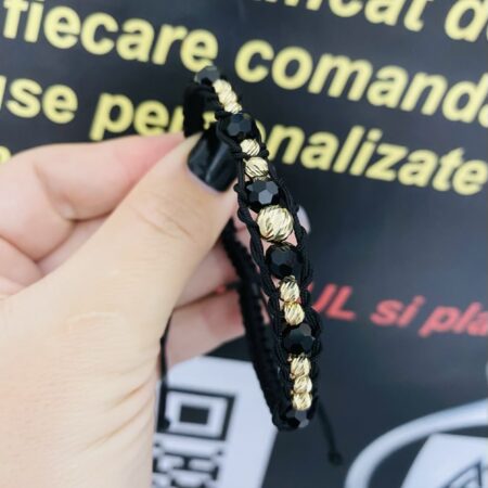 New men black string bracelet with large 14k gold beads