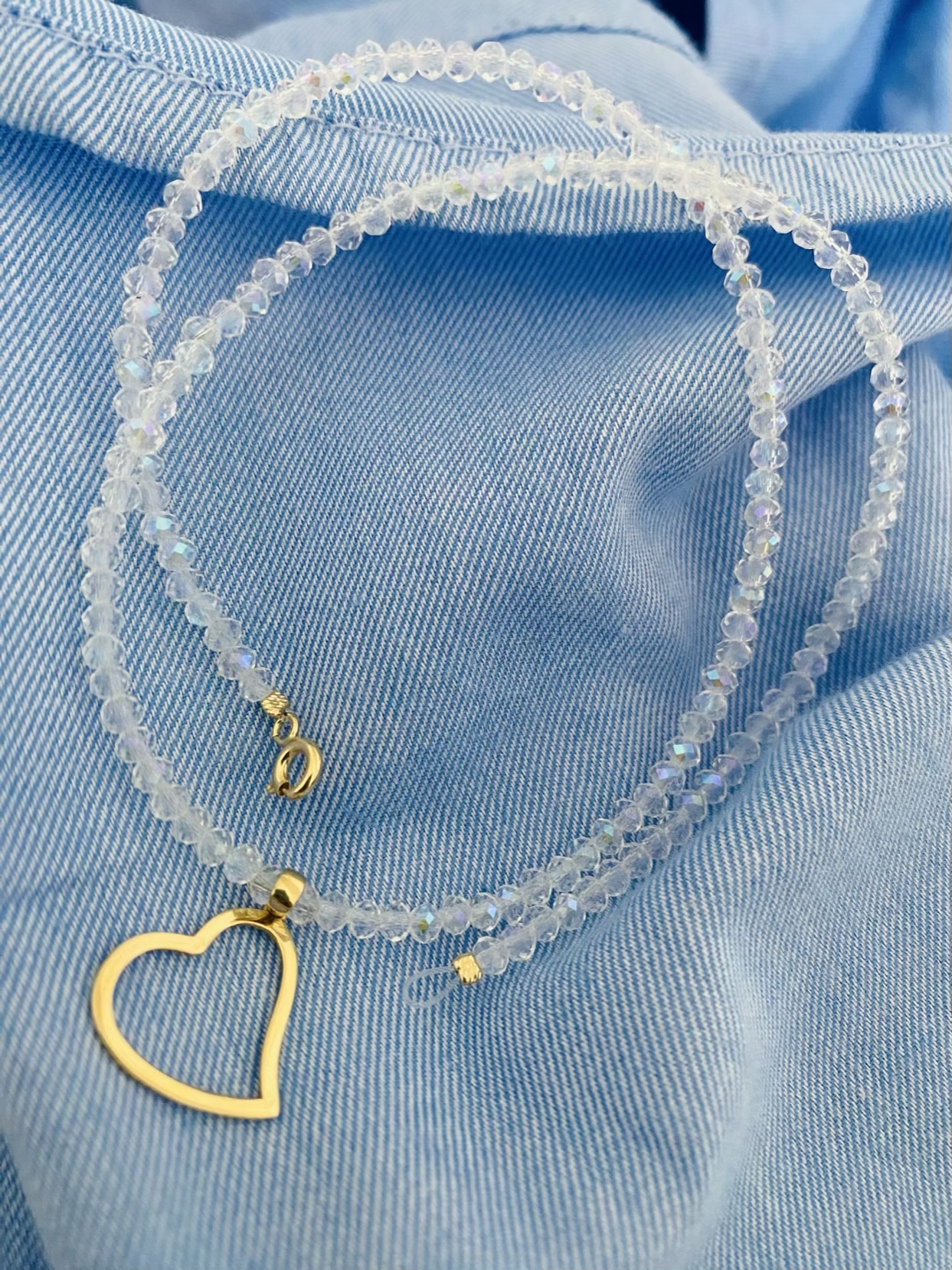 New 14k gold heart and rainbow crystal beads 3mm 38cm