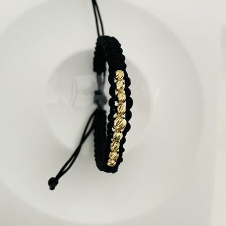 14k gold large beads 3mm and 4mm with black string braided