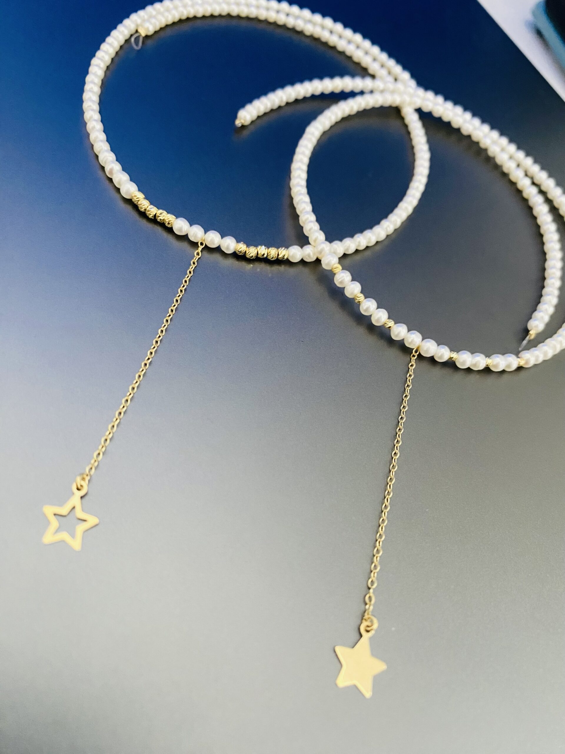 Preorder 14k gold star necklaces and gold beads with 3mm freshwater pearls ( delivery Friday 28 November)