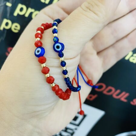 Kids size evil eye charm and 14k gold 2.5mm beads with crystal beads