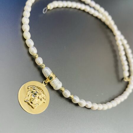 New model round  15mm pendant  14k gold and 2.5mm Perls 39.5cm N-25