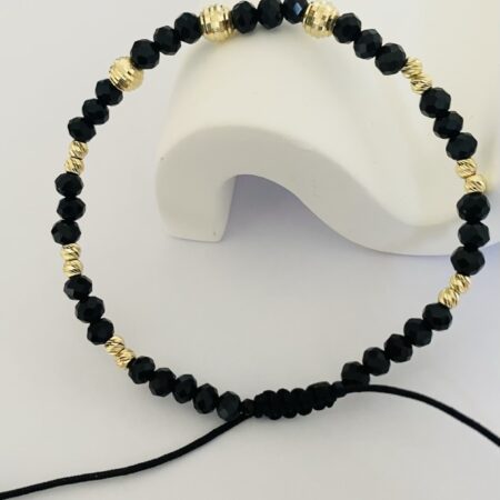 14k gold 5mm and 3mm beads with 4mm black crystal beads NMBC