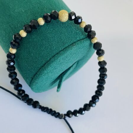 14k gold 6mm and 3mm glitter beads with 4mm black crystal beads NMBC1