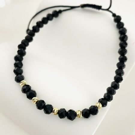 14k gold 3mm beads with 4mm black crystal beads bracelet  Cywy5