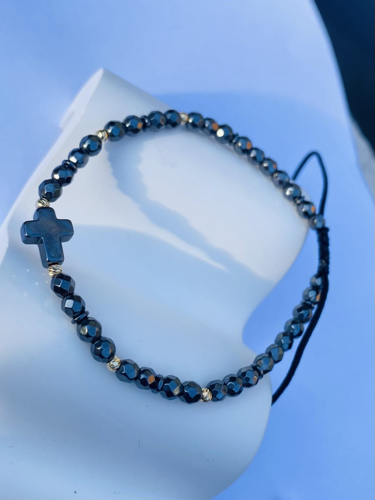 14k gold 2.5mm beads and natural 4mm spinel hematite beads GMS6 men size