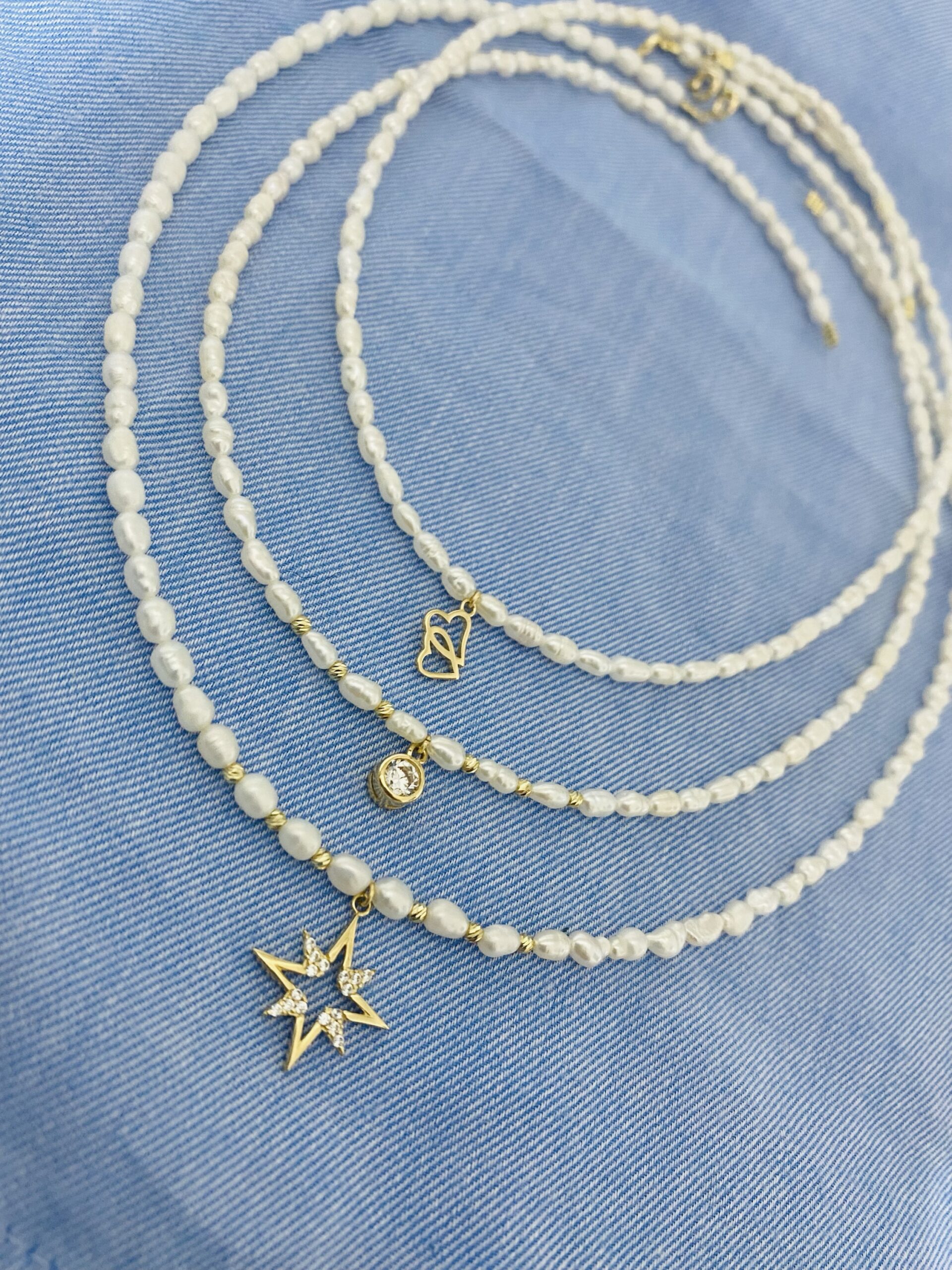 New freshwater perls 3mm and 14k gold long chain and pendant FWPAP