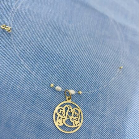 Clear string , 2x freshwater perls with round 15mm pendant and 2mm beads B1-D 39.5cm