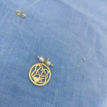 Clear string , 2x freshwater perls with round 15mm pendant and 2mm beads B1-A 38cm