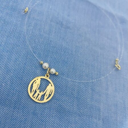 Clear string , 2x freshwater perls with round 15mm pendant and 2mm beads B1-B 38.5cm