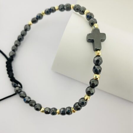 14k gold 3mn   beads and natural 4mm spinel  hematite  beads  and cross GMS11