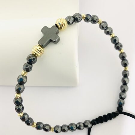 14k gold 2.5mm and 5mm    beads and natural 4mm spinel  hematite  beads  and cross GMS12R