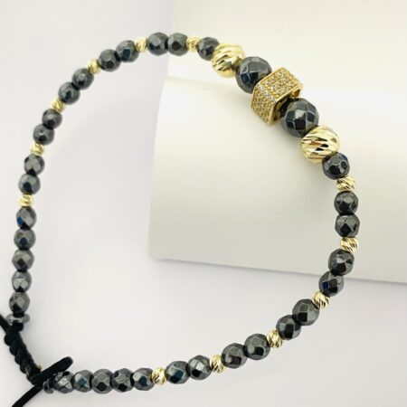 14k gold 3mn and 6mm  beads and natural 4mm spinel  hematite  beads  GMS10 men size bracelet