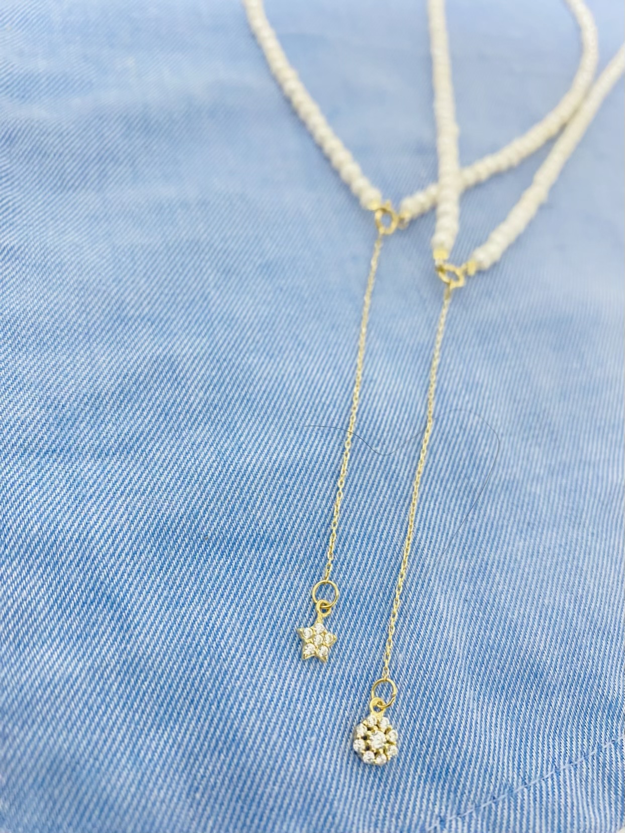 14k gold long pendant with 3mm freshwater perls FWP-0J